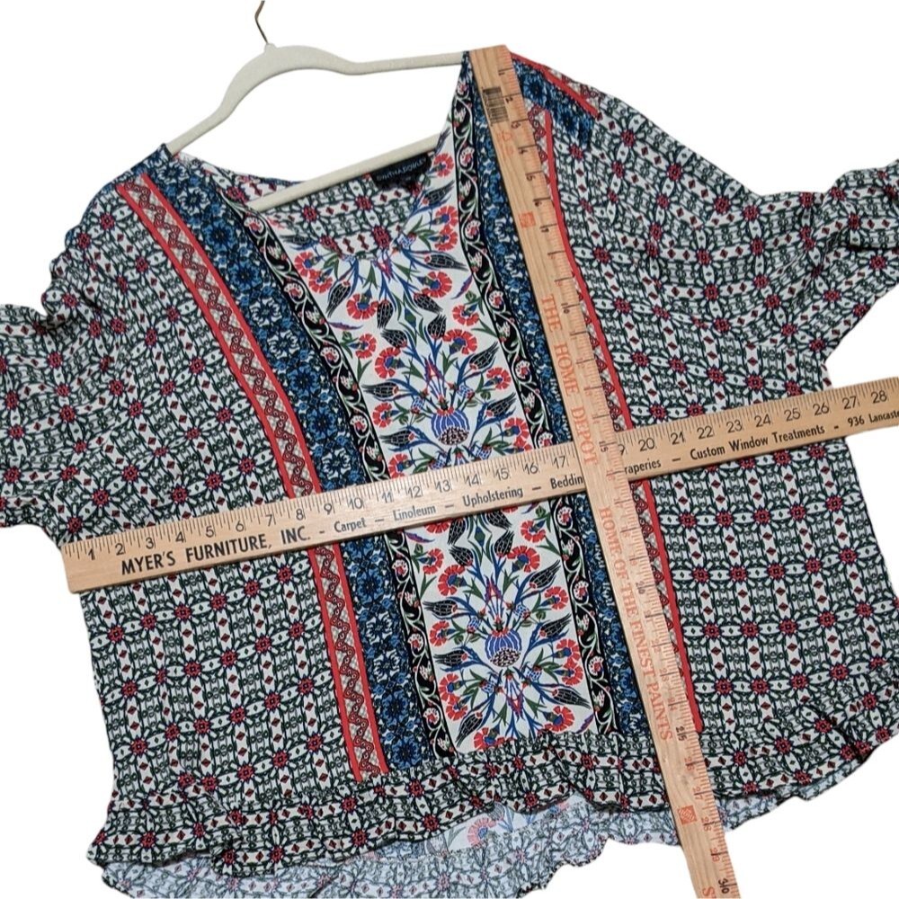Cynthia Rowley multicolor pullover blouse 3X flutter sleeve boho plus top - Picture 3 of 9